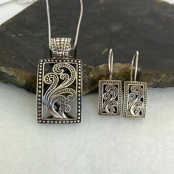 Silpada Sterling Silver Paisley Open Scroll Pendant Necklace & Earrings Set 20" - Picture 5 of 16